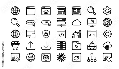 Modern Web and Globe Monoline Icons Vector EPS10 Pack