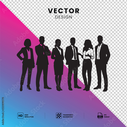 Corporate Business Team Silhouette Group – Professional People Vector Illustration Isolated on Transparent Background


