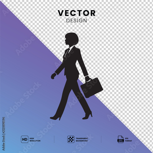 Businesswoman Walking with Briefcase Silhouette – Corporate Professional Vector Illustration Isolated on Transparent Background

