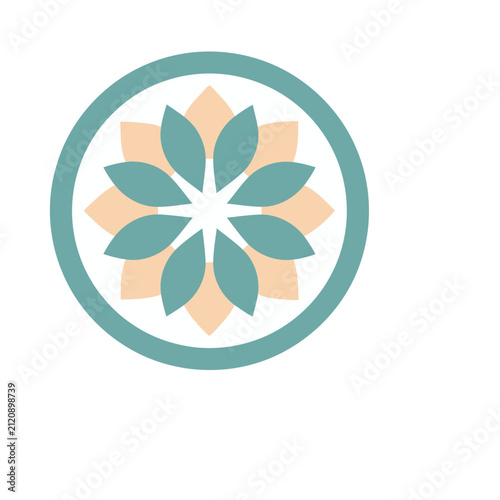 Abstract floral logo with teal and peach colors