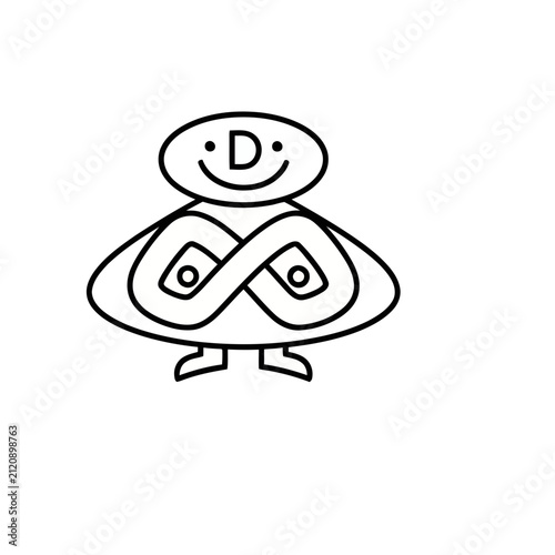 Abstract character with letter D and infinity symbol