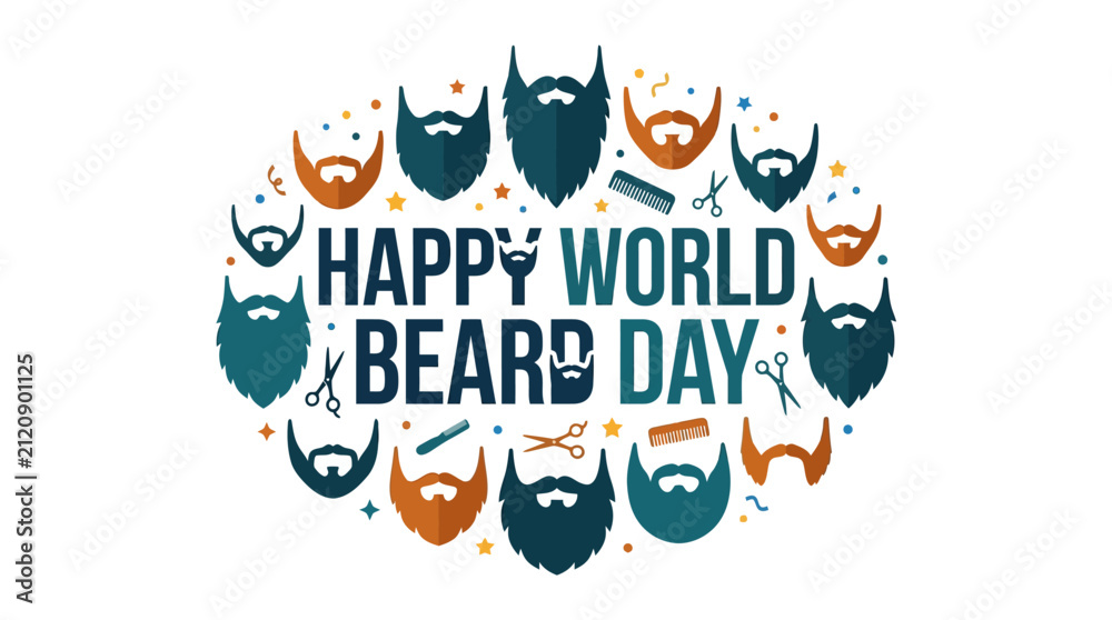 Naklejka premium Happy World Beard Day Celebration Design with Icons