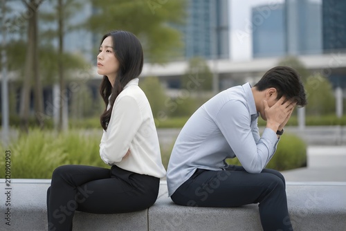 Estranged Couple Having Serious Relationship Problems While Sitting Together Outside in Silence