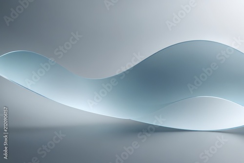Abstract background featuring a smooth translucent wave-like shape floating on a gradient of gray and blue tones. Soft flowing contours with highlights and shadows create depth, motion, and elegance.