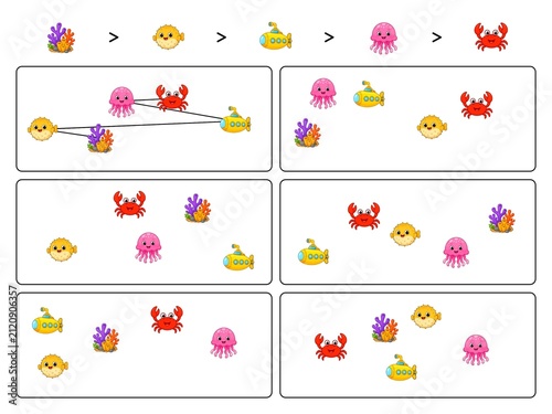 Connect the Pattern Worksheet with Coral, Pufferfish and Submarine