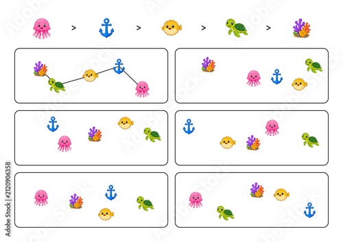 Connect the Pattern Worksheet with Jellyfish, Pufferfish and Turtle