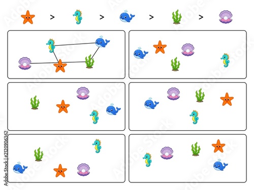 Connect the Pattern Worksheet with Starfish, Seahorse and Whale