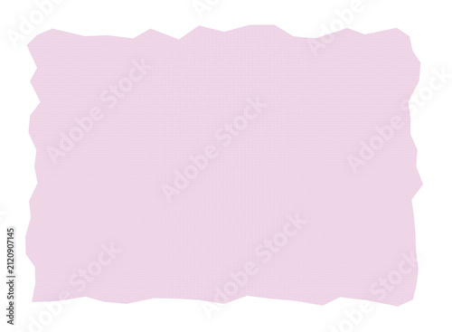 Soft light purple rectangular grid paper with torn uneven edges isolated on transparent background