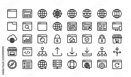 Website and Globe Line Icons Editable Stroke Vector EPS10 Set