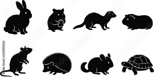 Fotografie Set of Small Pets Silhouettes Including Rabbit Hamster Ferret Guinea Pig Rat Hed