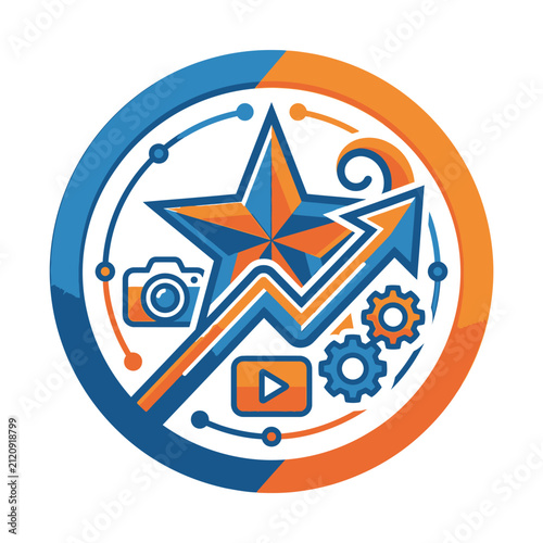 Digital media growth and social media success circular icon.