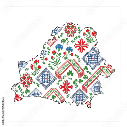 Belarus map folk pattern