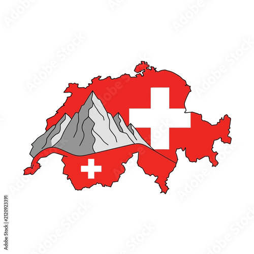 Switzerland map with flag and mountains