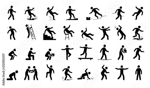 Obraz na płótnie Human Balance and Falling Posture Silhouette Icon Set for Safety and Workplace V