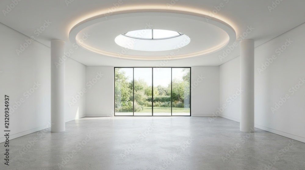 Fototapeta premium Modern and Minimalist Empty Room with Circular Ceiling, Business Atrium Ceiling