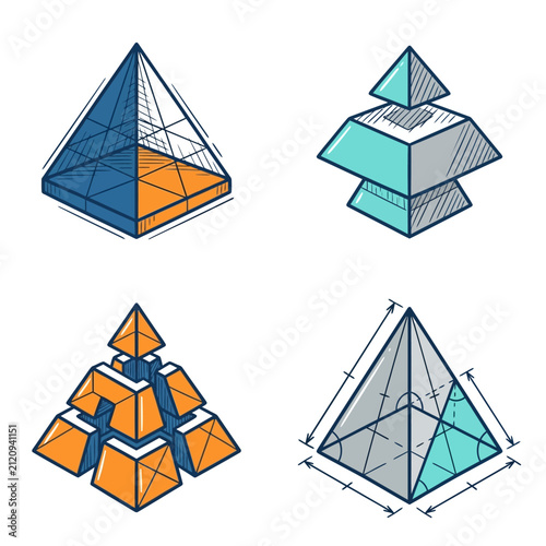 Geometric pyramid structures illustrating concepts of growth and data visualization