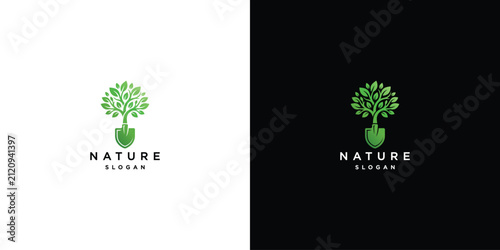 Green Tree with Garden Shovel Logo for Nature and Eco-Friendly Brands