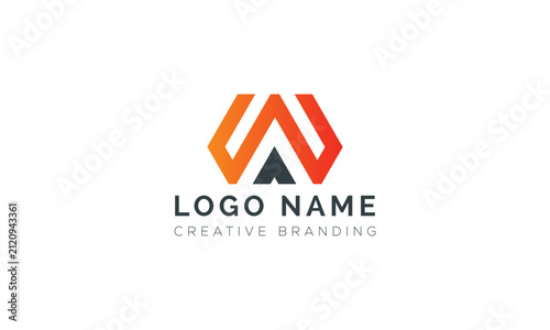 Geometric w letter shape logo design with orange gradient and dark accent