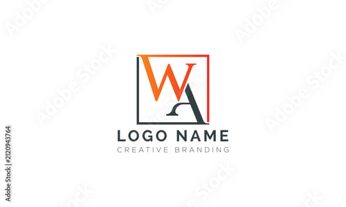 Minimalist letter wa monogram logo design inside square frame with monogram