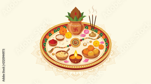 Raksha Bandhan puja thali illustration