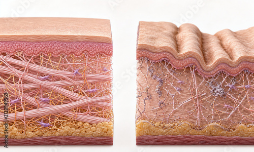 Youthful and aging skin dermis comparison illustration