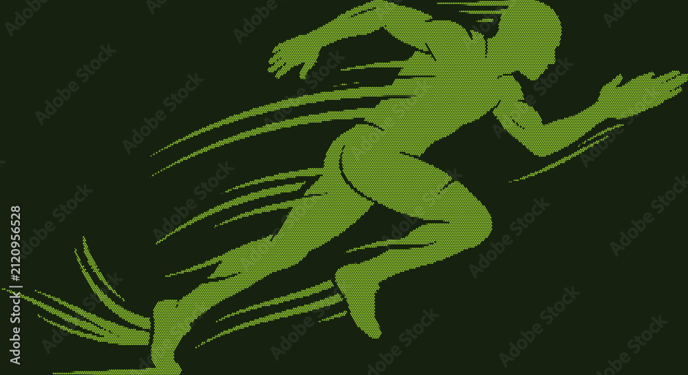 Fototapeta premium Runner in motion, speed lines illustrating fast running action, athletic silhouette for sports and fitness, dynamic energy and movement.