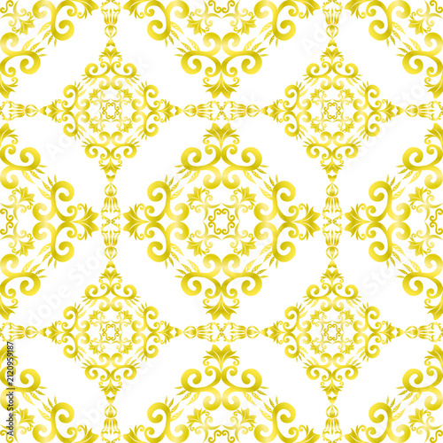 Royal Luxury Gold Arabesque Baroque Seamless Wallpaper Ornament Pattern on White Background