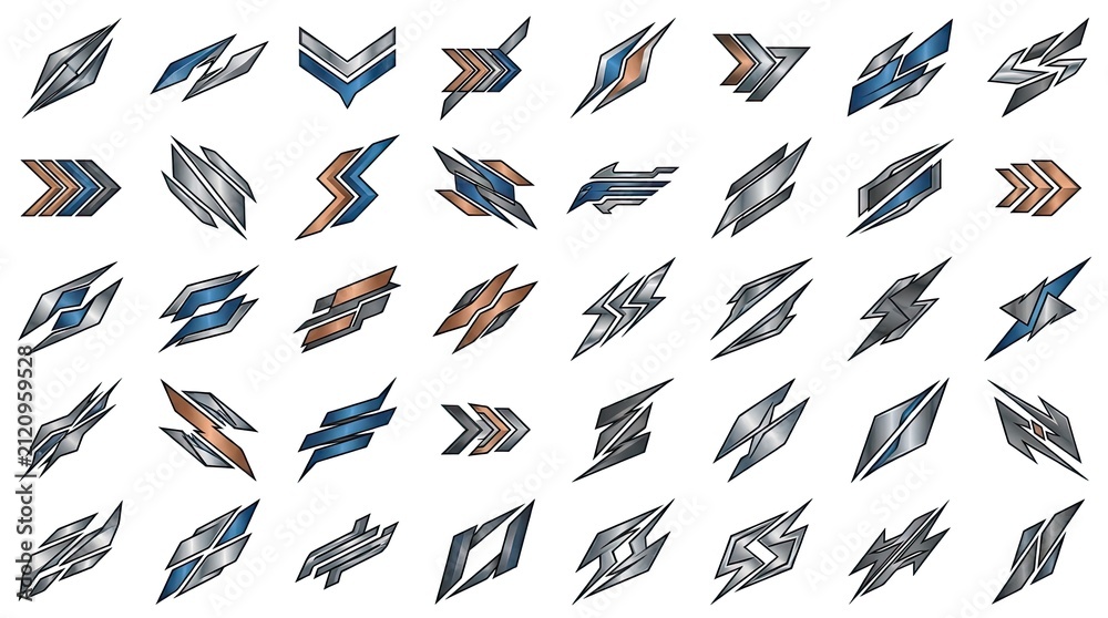 Fototapeta premium Grid of small colorful metallic racing decals.