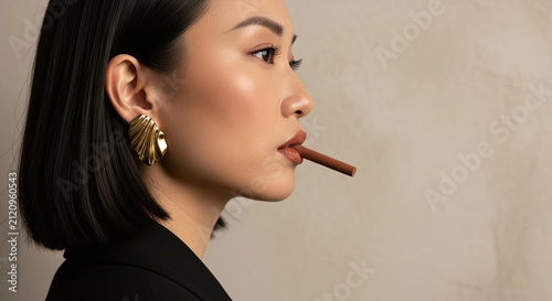 Asian Fashion Model in Profile with Creative Beauty Concept