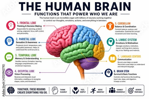 Human Brain Anatomy and Functions Educational Infographic Poster