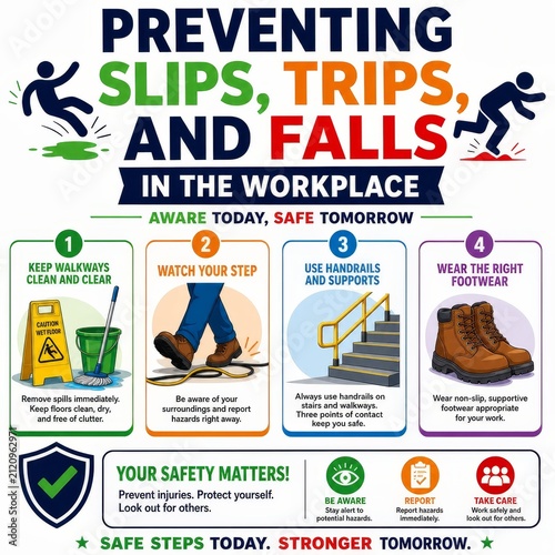 Workplace Safety Infographic Poster for Preventing Slips Trips and Falls