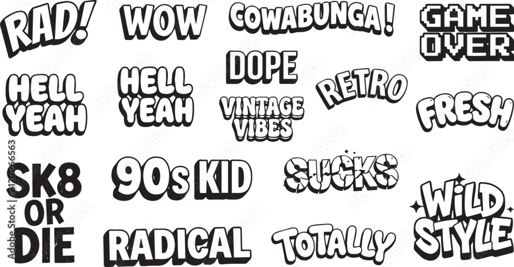 Obraz premium Retro slang words and phrases collection with typography lettering collection