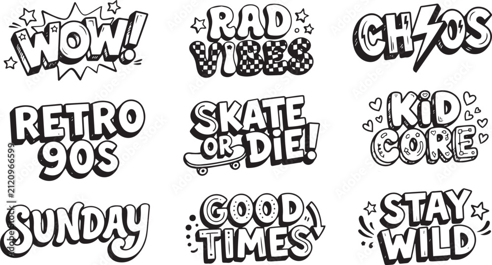 Obraz premium Black and white retro style typography and quote stickers collection