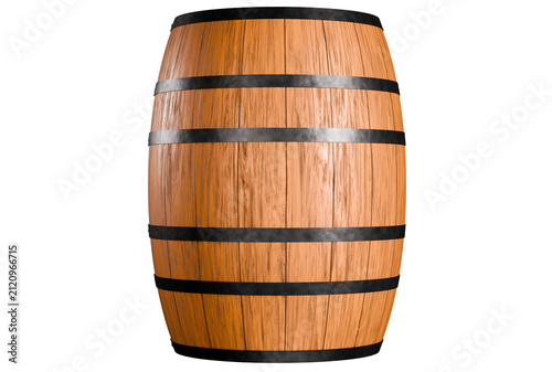 wooden barrel isolated on white background. 3d rendering.