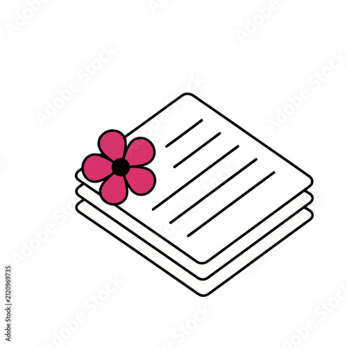 Stack of Papers with Pink Flower
