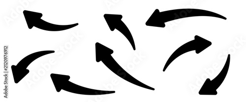 Obraz na plátne Hand drawn curved rounded arrow set with dynamic directions