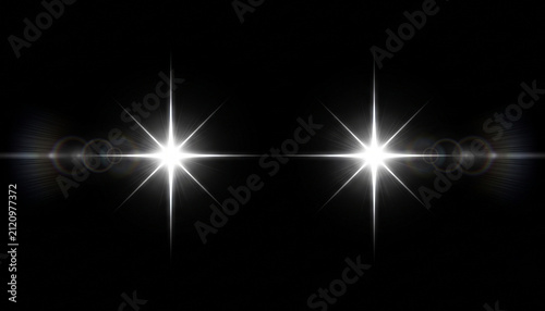 Bright Twin White Lens Flare Light Effect Isolated on Black Background