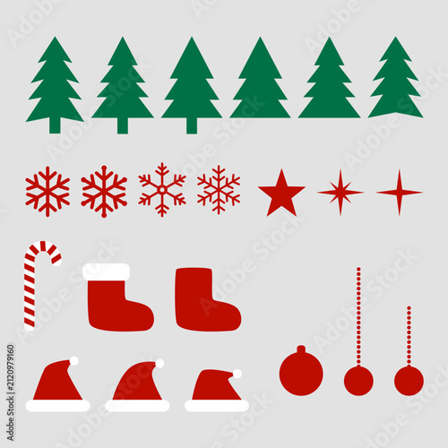 Christmas Holiday Icons Pine Tree Snowflake Stocking Candy Cane