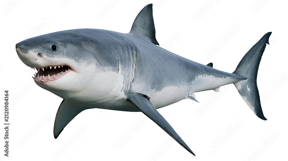 Fototapeta premium Great white shark with sharp teeth, isolated on transparent background