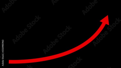 Minimalist Red Arrow Growing Upward Curved Graph Line Motion Graphics Animation Isolated on Dark Black Background for Business Growth, Financial Success, Stock Market Rise, and Corporate Overlay