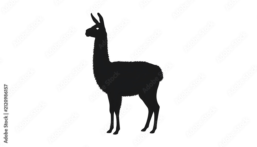 Naklejka premium Black silhouette of a llama standing. Minimalist animal icon on a white background.