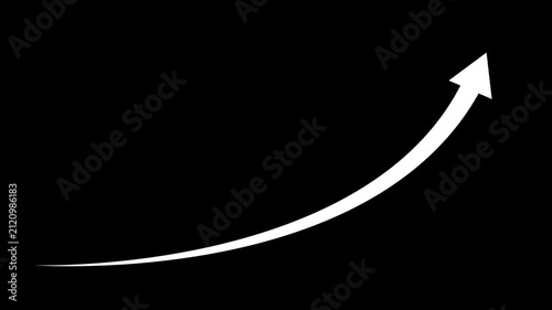 Minimalist White Arrow Growing Upward Curved Graph Line Motion Graphics Animation Isolated on Dark Black Background for Business Growth, Financial Success, Stock Market Rise, and Corporate Overlay