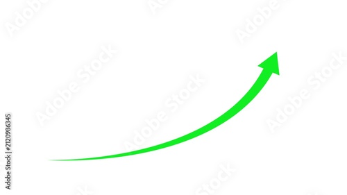 Minimalist Green Arrow Growing Upward Curved Graph Line Motion Graphics Animation Isolated on White Background for Business Growth, Financial Success, Stock Market Rise, and Corporate Overlay