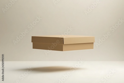 Floating Cardboard Box on Light Background.