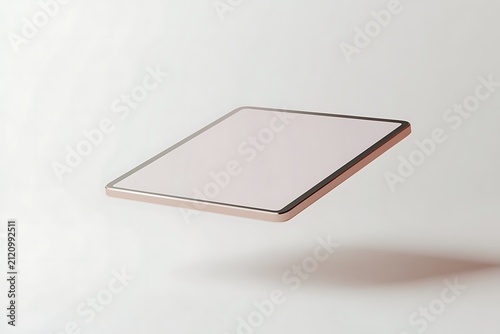 Floating Modern Tablet with Blank Screen on White Background.