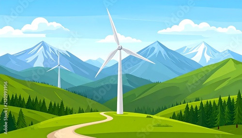 Majestic mountain landscape with cable car and lush greenery.