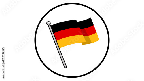 German national flag waving on a silver pole inside a black circle