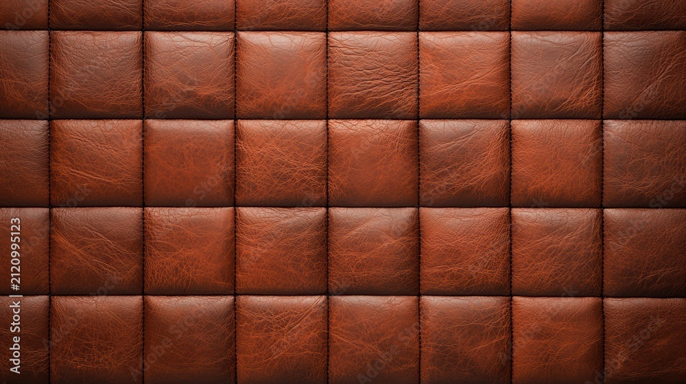 Obraz premium Brown leather upholstery with a quilted pattern, showcasing a textured, cushioned surface.