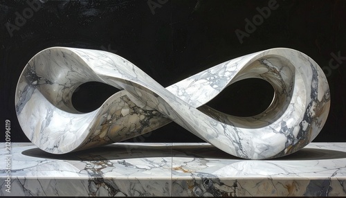 Modern Abstract Marble Infinity Sculpture on Pedestal.