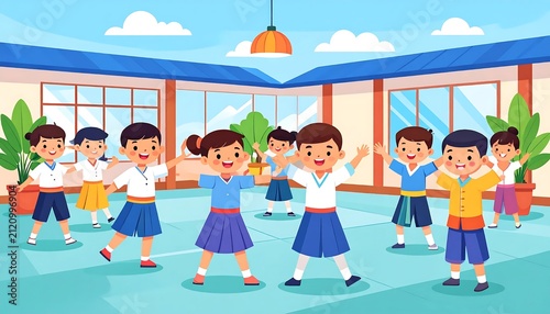 Children enjoying a swimming pool party together.